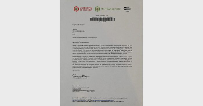 Transportadores Invitación diálogo: Ministerio de Transporte