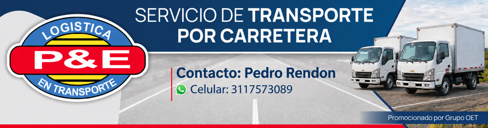 Banner logístico con contacto actualizado